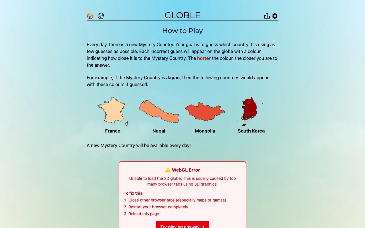 Globle game screenshot